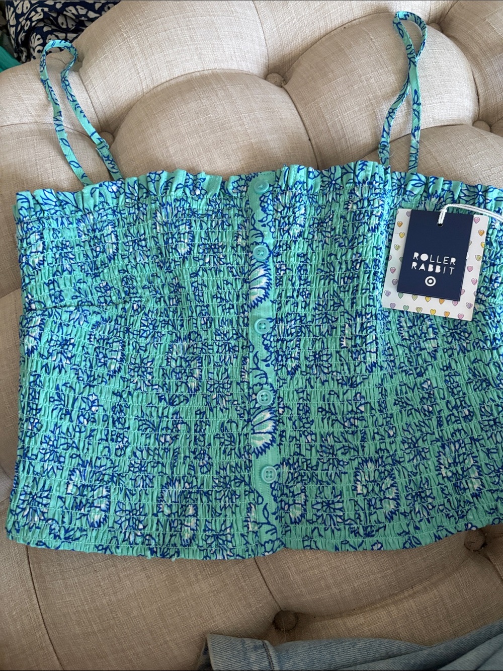 Roller Rabbit Target Teal and Blue Smocked Camisole